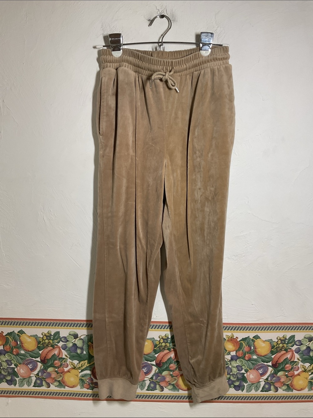 Charlotte Russe Tan Beige Velour Joggers Drawstring Cuffed Sweatpants Size S